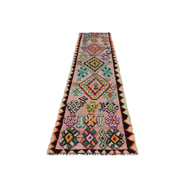1950s Vintage Moroccan Runner Rug in Pink With Geometric Patterns, From Rug & Kilim For Sale - Image 5 of 7