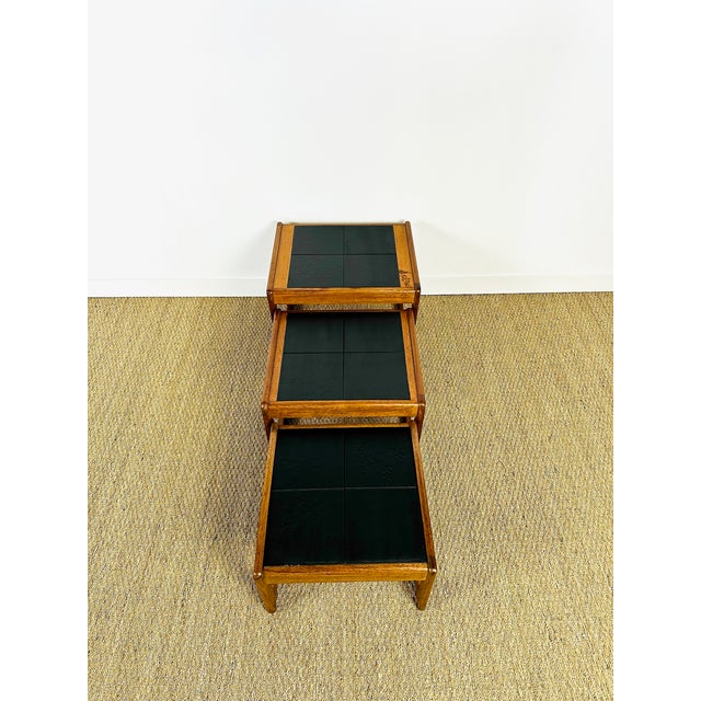 Vintage Nesting Tables in Teak and Black Ceramic, 1960s, Set of 3 For Sale - Image 4 of 10