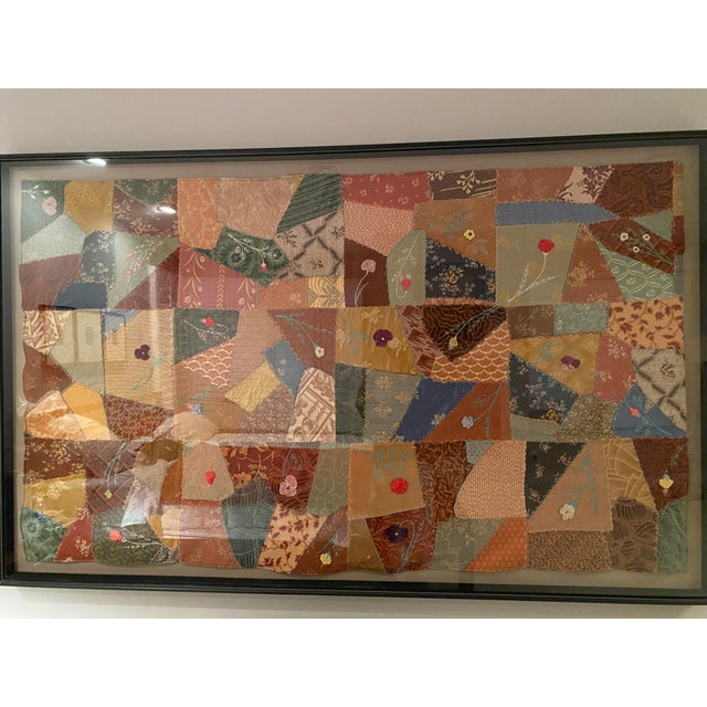 Monumental 86" W Framed Japanese Patchwork Textile (Yosegire) Crazy Quilt Style Wall Hanging For Sale - Image 4 of 7
