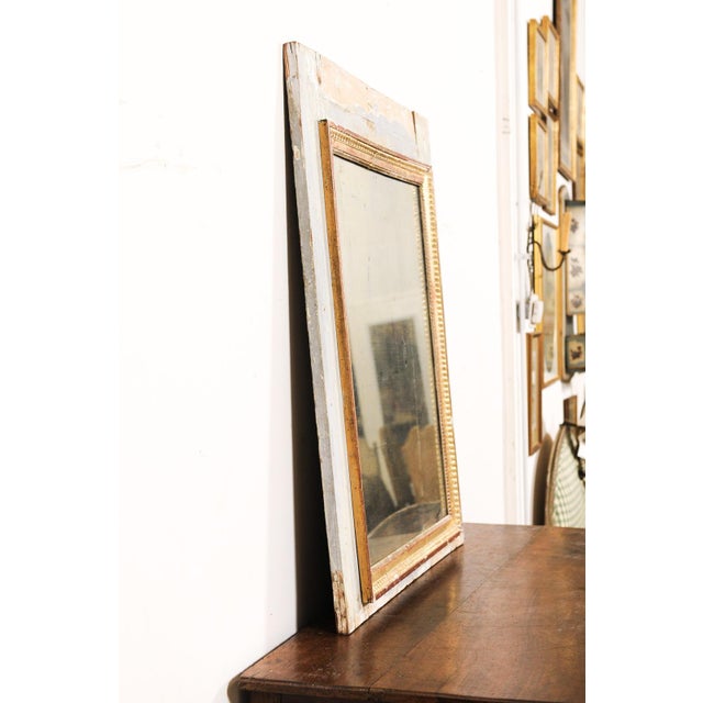 Antique White 18th Century French Mirror With Blue and Gold Accents For Sale - Image 8 of 11