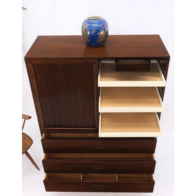 Harvey Probber Espresso mahogany sliding doors 11 drawers gentlemen's chest highboy dresser mint Cork lined drawers.