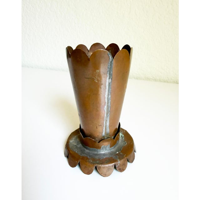 1940s Vintage Scalloped Copper Bud Vase For Sale - Image 5 of 8