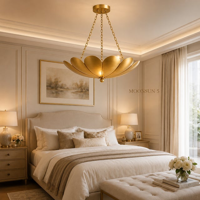 Solid Brass Lotus Chandelier – Handmade Floral Statement Ceiling Light Bring sculptural beauty and warm elegance into your...