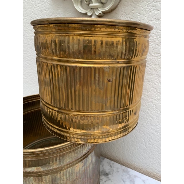 Farmhouse Large Brass Plant Vessels or Wastebaskets- Set of Two For Sale - Image 3 of 7