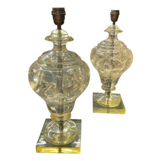 Crushed Ice Resin Lamps by Marie-Claude De Fouquières, 1970s, Set of 2 For Sale