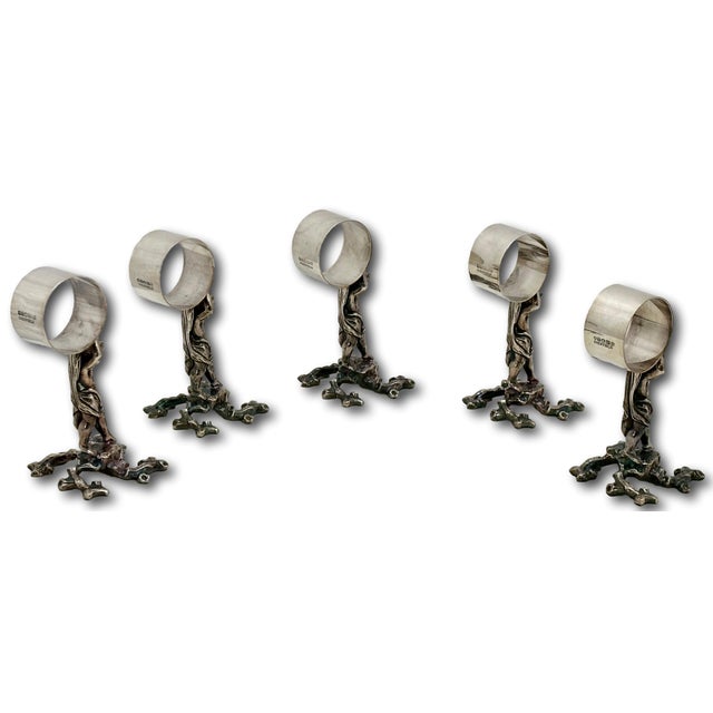 Outstanding Orig. Set of 5 Large Antique Victorian Sheffield England Silverplate Figurative Putti Napkin Rings Circa 1900 For Sale - Image 14 of 18