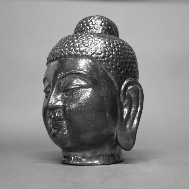 Tibetan Gilt Silver Ceramic Buddha Head Sculpture 20th C For Sale - Image 6 of 10