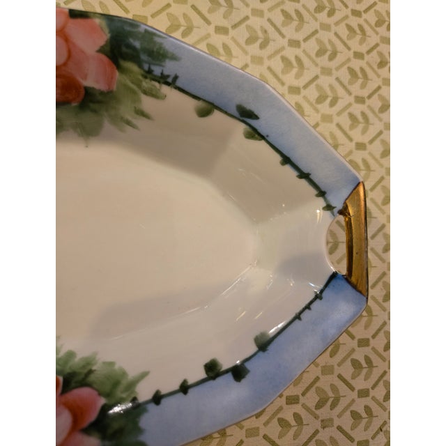 White Vinatage Hand-Painted Pink Rose Porcelain Dish Trimmed in Gold For Sale - Image 8 of 8