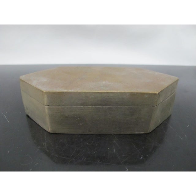 Indian Hexagonal Antique Brass Betel Nut Trinket Hinged Lid Box Casket For Sale - Image 3 of 9