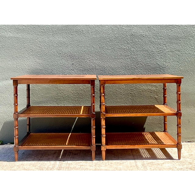 Vintage Wood and Cane Tiered Side Tables For Sale - Image 10 of 12