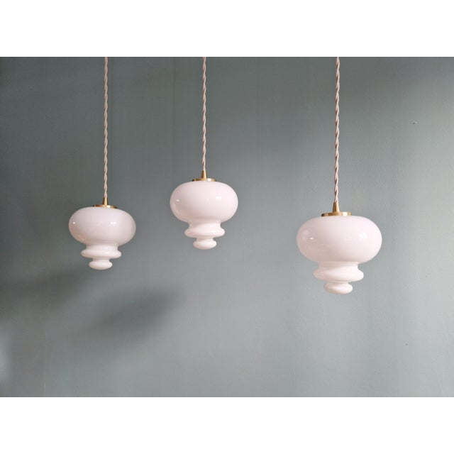 Scandinavian Pendant Lights in White Opaline Glass, 1960s, Set of 3 For Sale - Image 9 of 17