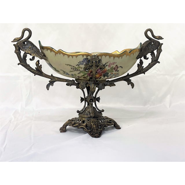 Porcelain & Bronze Oval Vase Cream Floral Wl 1895 Wong Lee Chairish