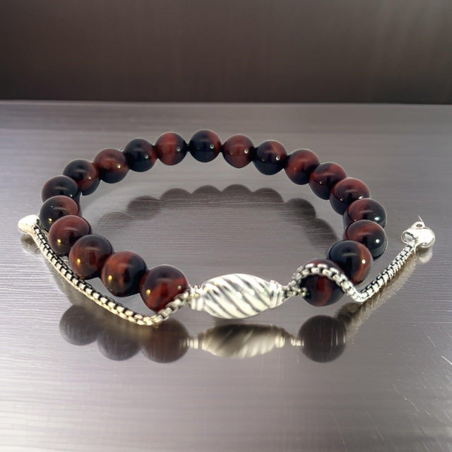 1990s David Yurman Tiger Eye Spiritual Beads Bracelet 6.6 - 8.5" Silver 8 mm Estate For Sale - Image 13 of 16