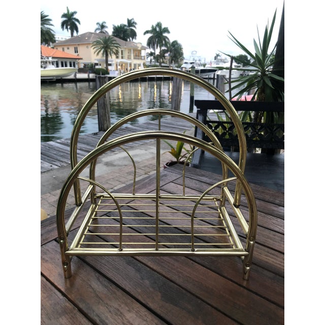 Mid-Century Modern Vintage Mid-Century Brass Magazines/Books Rack For Sale - Image 3 of 9