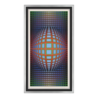 Mid 20th Century Geometric Abstract Blue Screenprint Victor Vasarely For Sale