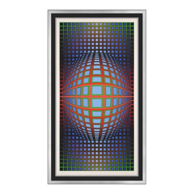 Mid 20th Century Geometric Abstract Blue Screenprint Victor Vasarely For Sale