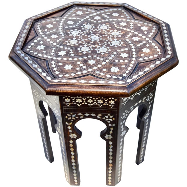 Handcrafted Moorish-Patterned Mother-Of-Pearl Accent Table For Sale - Image 4 of 8