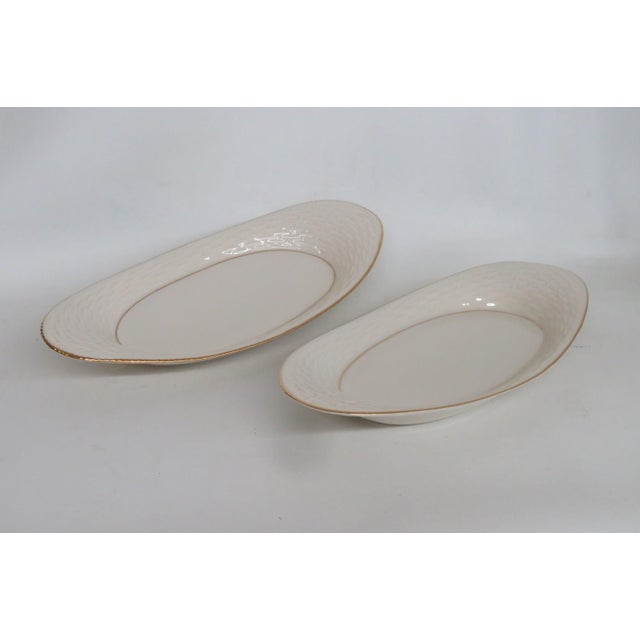 Mid 20th Century Lenox China Bread Tray Pair of 2 Porcelain Serving Platters With Gold Trim For Sale - Image 13 of 16