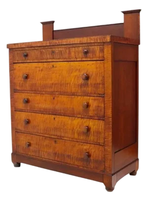 American Empire Cherry & Tiger Maple 7 Drawer High Chest With Backsplash C1830