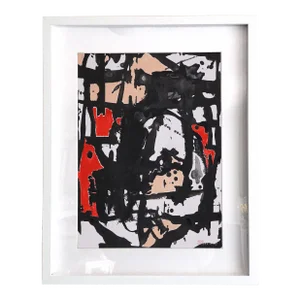 "Hanabi. 31" White Framed Red and Pink/Gray Painting