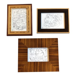 Gallery Wall Collection-3 Original Vintage Wayne Cunningham Small Abstract Ink Drawings - Set of 3 For Sale