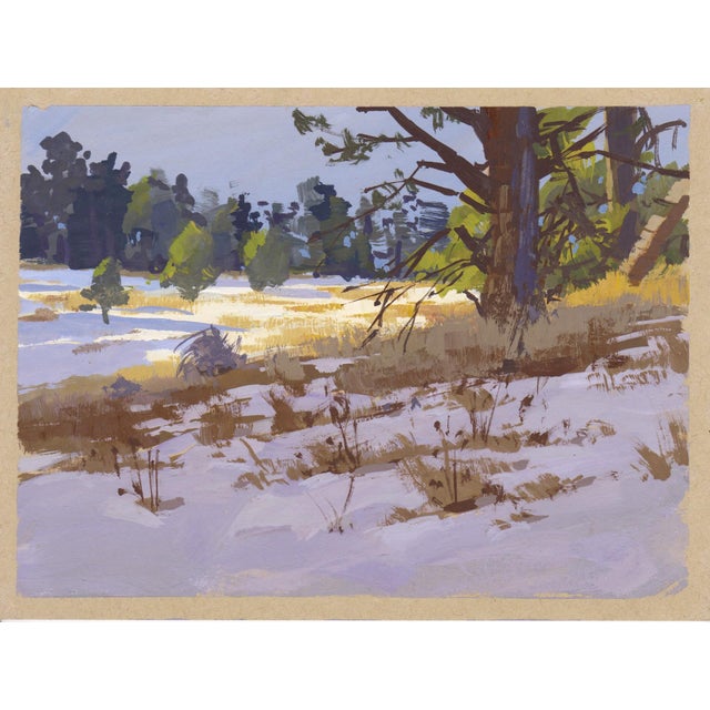 003 - Plein Air-O'Fallon Park, CO, 1/12/22 by Judd Mercer | Gouache Landscape of a snowy park scene For Sale