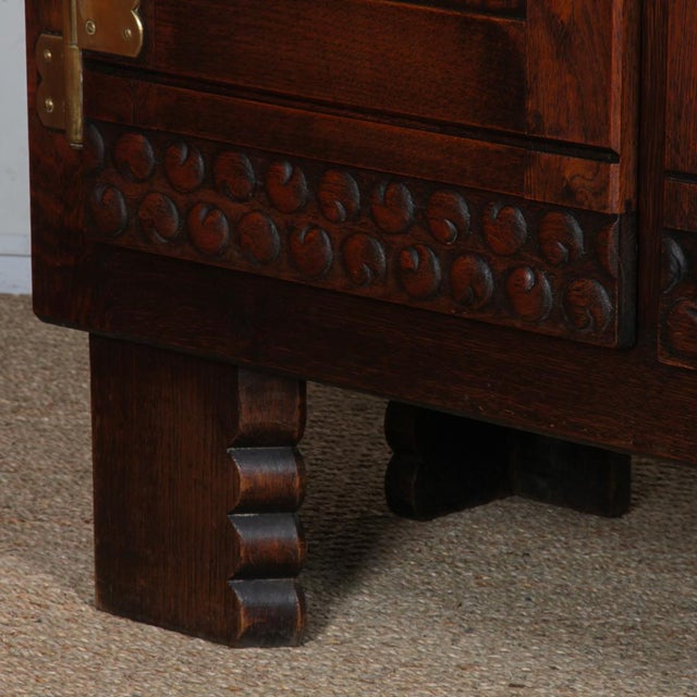 Oak and Brass Sideboard in the style of Charles Dudouyt, 1940 For Sale - Image 6 of 12