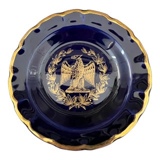 Vintage Limoges Cobalt Blue and Gold Eagle Porcelain Trinket Plate Dish by Limoges, France For Sale