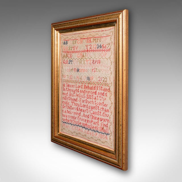 Victorian Antique Needlework Sampler, English, Framed, Embroidery Panel, Victorian, c.1854 For Sale - Image 3 of 8