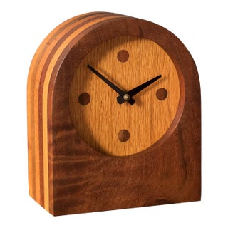 Vintage Solid Walnut and Oak Studio Craft Table Clock For Sale
