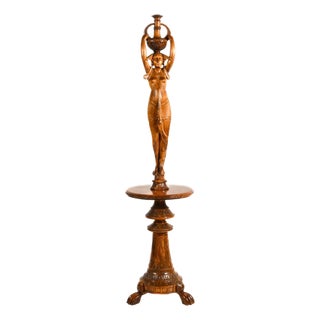 Egyptian Revival Carved Wood Figural Pedestal Side Table For Sale