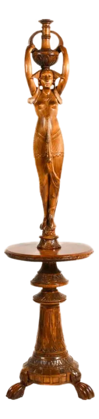 Egyptian Revival Carved Wood Figural Pedestal Side Table