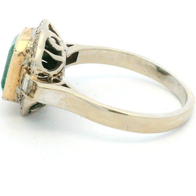 Gold Talia Jade Vintage-Inspired Emerald & Diamond Halo Ring Size 6.5 in 18k Gold (2022) For Sale - Image 8 of 12