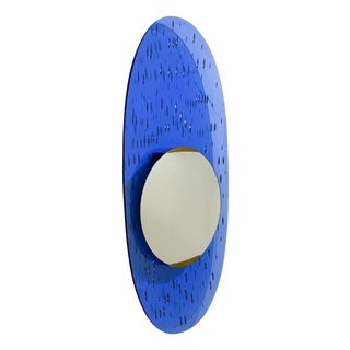 Blue Glass Mirror attributed to Ettore Sottsass for Santambrogio & De Berti, Italy, 1950s For Sale