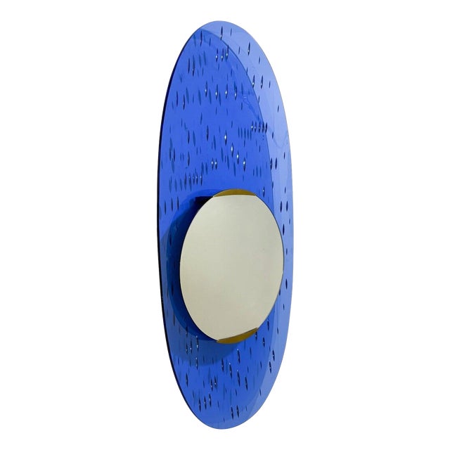 Blue Glass Mirror attributed to Ettore Sottsass for Santambrogio & De Berti, Italy, 1950s For Sale