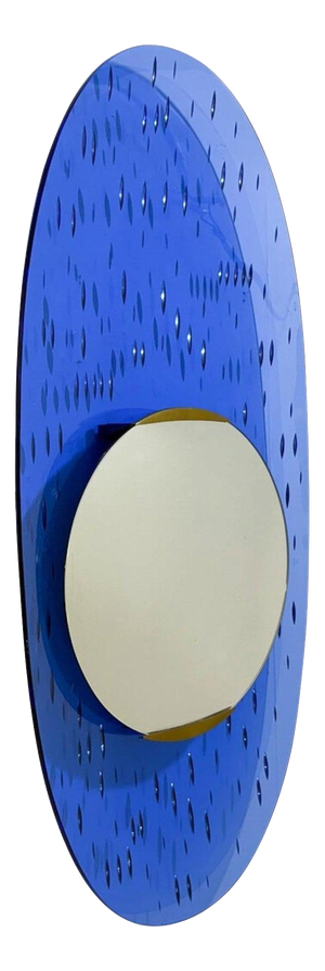 Blue Glass Mirror attributed to Ettore Sottsass for Santambrogio & De Berti, Italy, 1950s