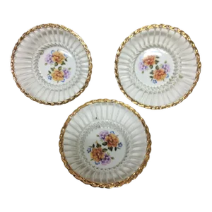 1950s Orange Floral Reticulated Catchalls Cluj Napoca Porcelain - Set of 3