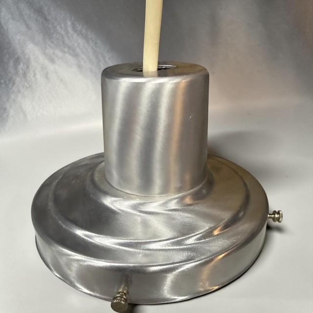 Vintage Art Deco Revival White Satin Glass Pendant Light With Brushed Chrome Hardware For Sale - Image 4 of 9