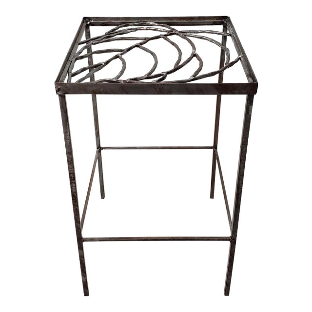 Hand Wrought & Welded Metal Side Table For Sale