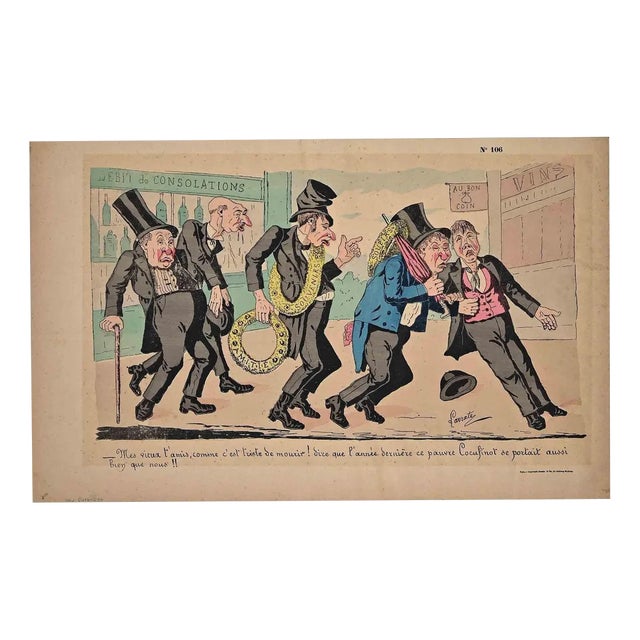 Drunkards, Original Lithograph, 1880 For Sale