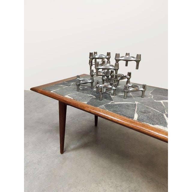 Wood Vintage Danish Teak & Slate Stone Coffee Table, 1970s For Sale - Image 7 of 7