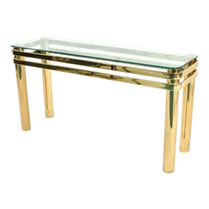 1970s Tubular Brass and Glass Console Table in the Manner of Pace Collection