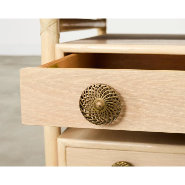 Pair McGuire Cerused Oak Rattan Nightstands End Tables For Sale - Image 14 of 17