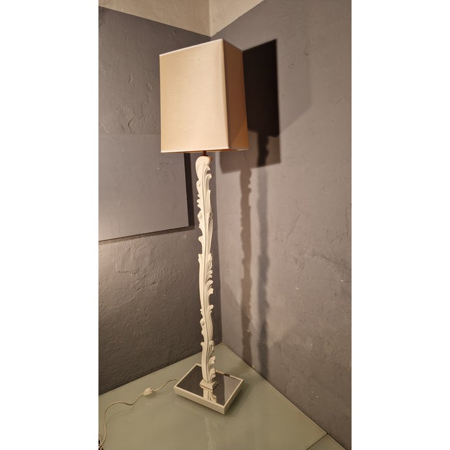 Vintage Floor Lamp in White Lacquered Wood with Floral Decorations from Fontana Arte, 1940s For Sale - Image 14 of 15