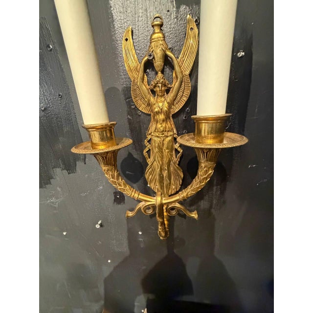 Traditional 1930 French Empire Style Sconces 2 Lights For Sale - Image 3 of 7