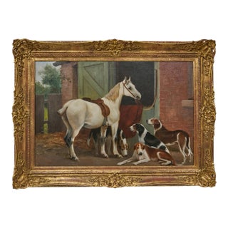 19th Century English Horse and Hound Oil Painting in Frame, Signed C. Goddard For Sale