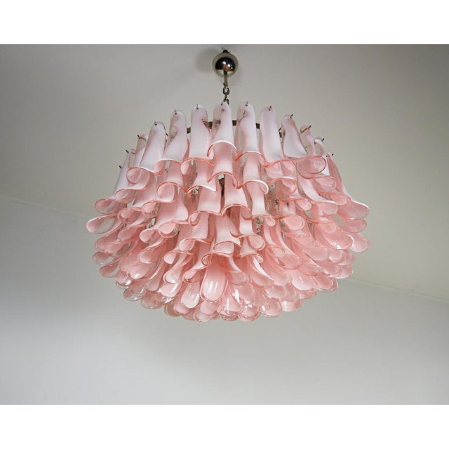 Large Murano Glass Chandelier with 101 Pink Lattimo Glass Petals, 1990s For Sale - Image 6 of 16