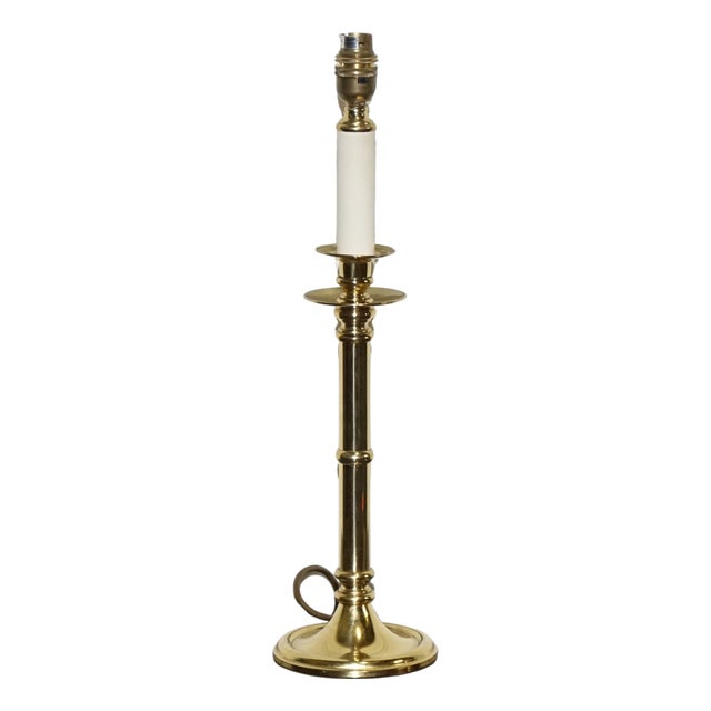 Vintage English Georgian Style Brass White Table Lamp For Sale