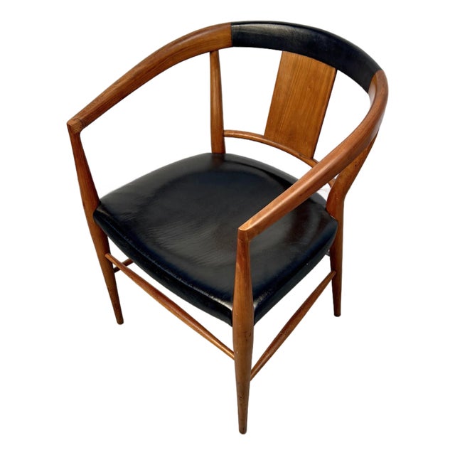 Mid-Century Modern Teak and Black Leather Chair For Sale