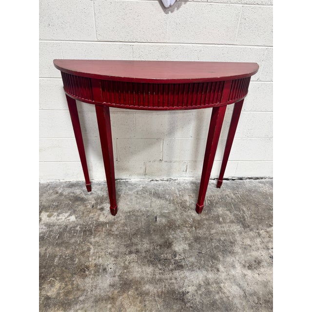 1980s Vintage Perfectly Distressed Red Habersham Demilune Console Table For Sale - Image 5 of 10